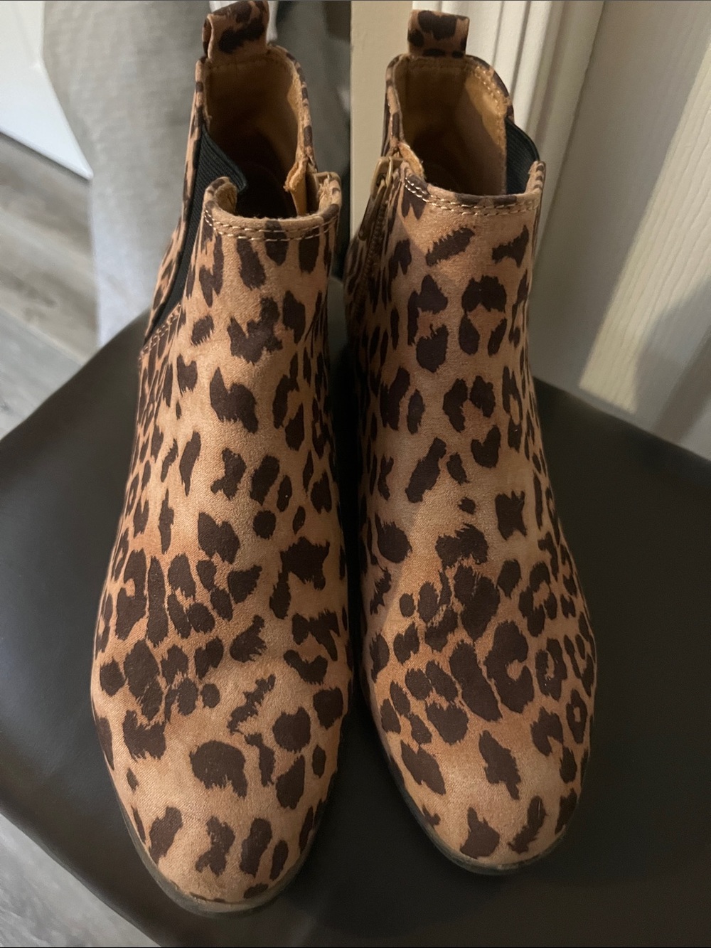 Leopard Print Chelsea Ankle Boots - Brown